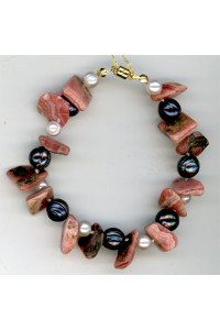 Rhodochrosite and Black Pearl Bracelet
