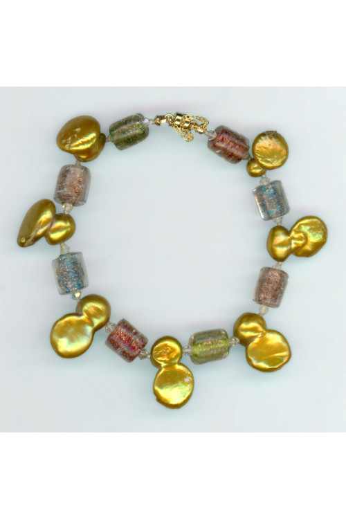 Twinned Pearl and India Glass Bracelet