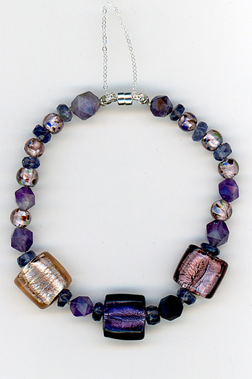 Silver-lined India Glass, Amethyst and Iolite Bracelet