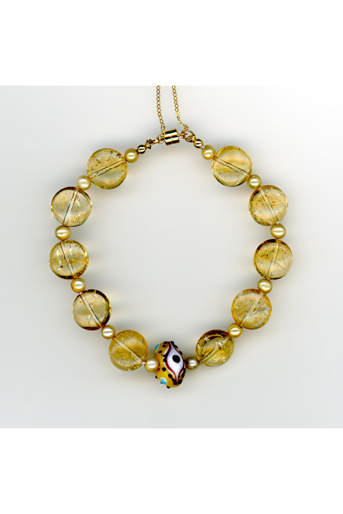 Tibetan Eye Bead and Citrine Bracelet