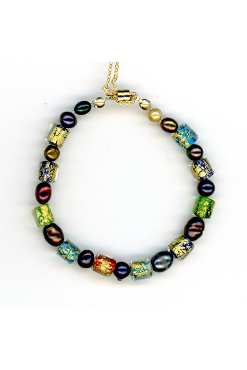 India Glass and Pearl Bracelet