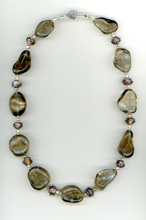 Smoky Quartz & Rose Bead Necklace